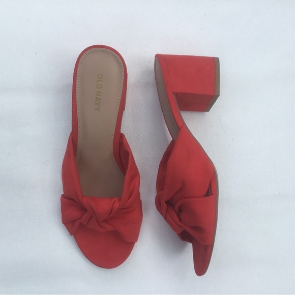 Old Navy Coral Red Mules with Knotted Detail Open Toe Block Heel - Picture 1 of 7